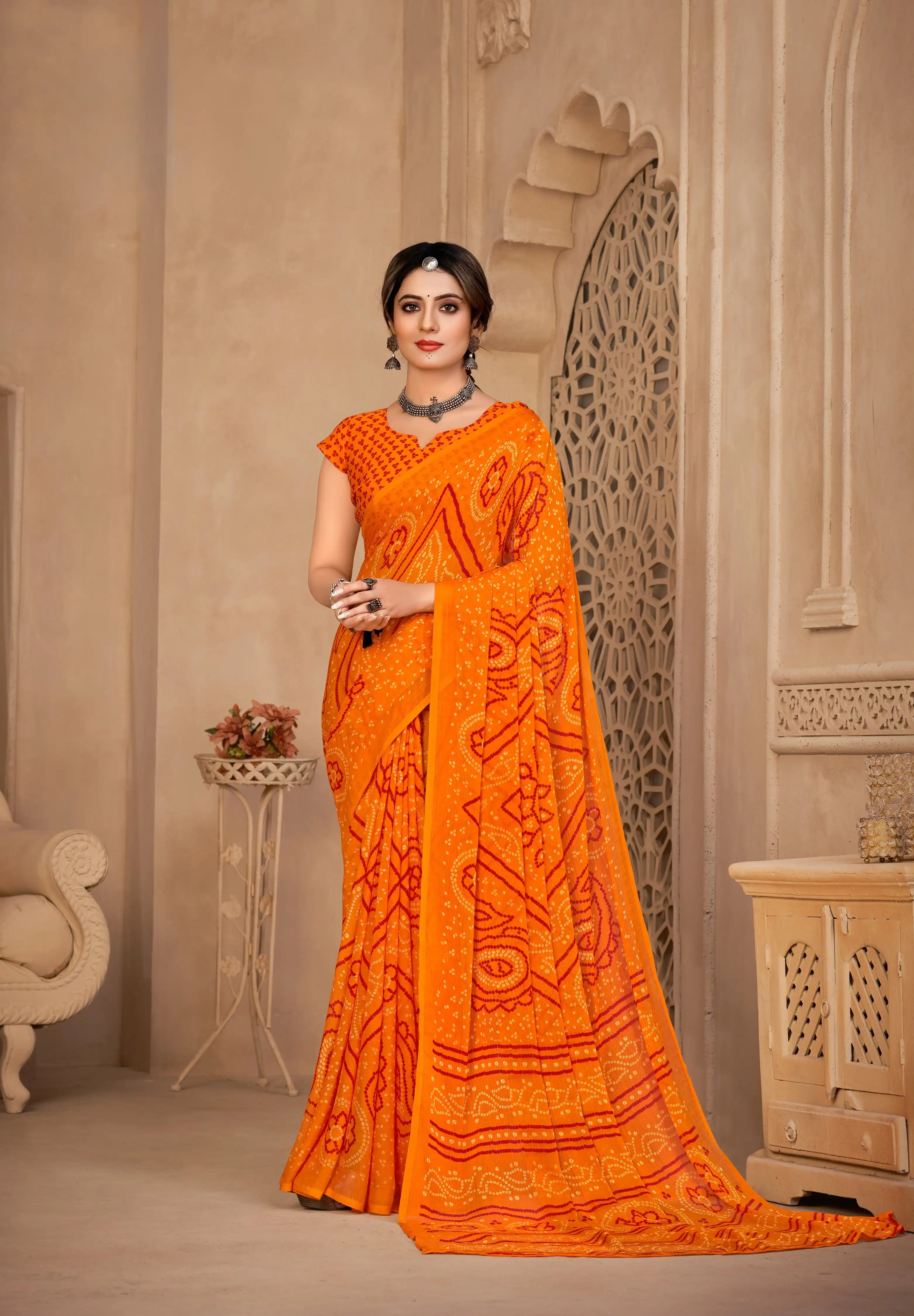 Ruchi Sarees With Chiffon Bandhni Combine Traditional Craftsmanship With Elegant Fabric Choice
