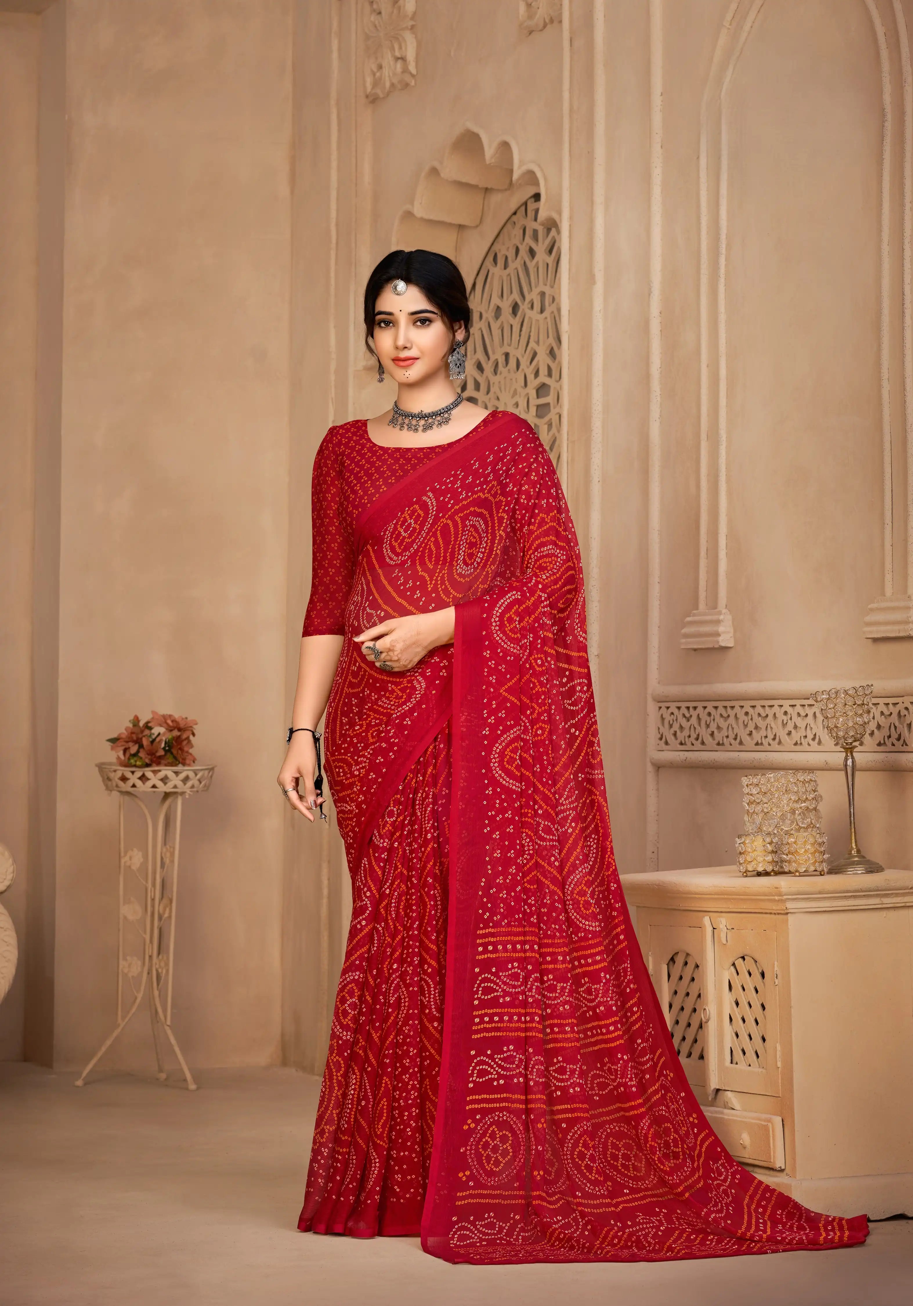 Ruchi Sarees With Chiffon Bandhni Combine Traditional Craftsmanship With Elegant Fabric Choice