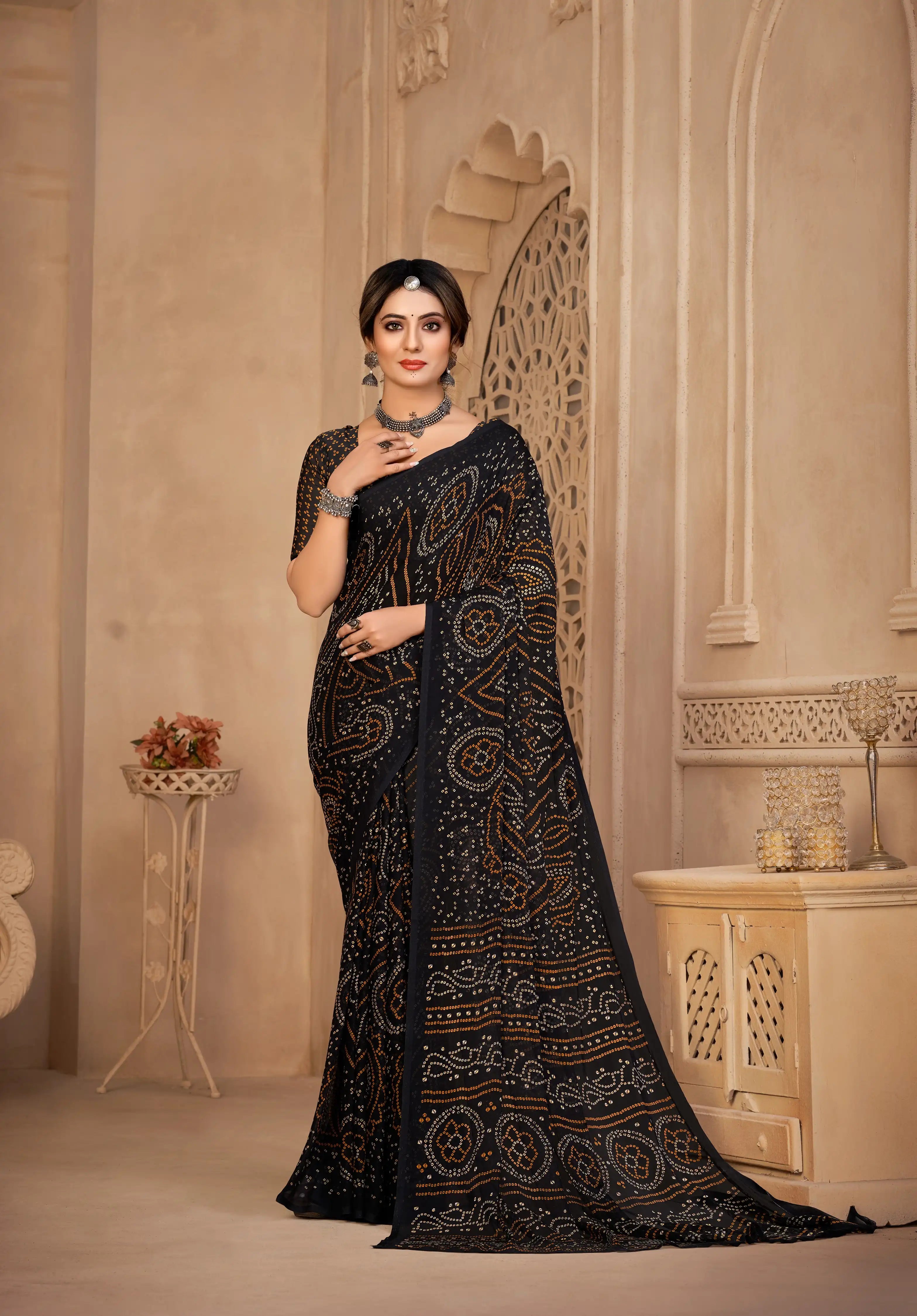 Ruchi Sarees With Chiffon Bandhni Combine Traditional Craftsmanship With Elegant Fabric Choice