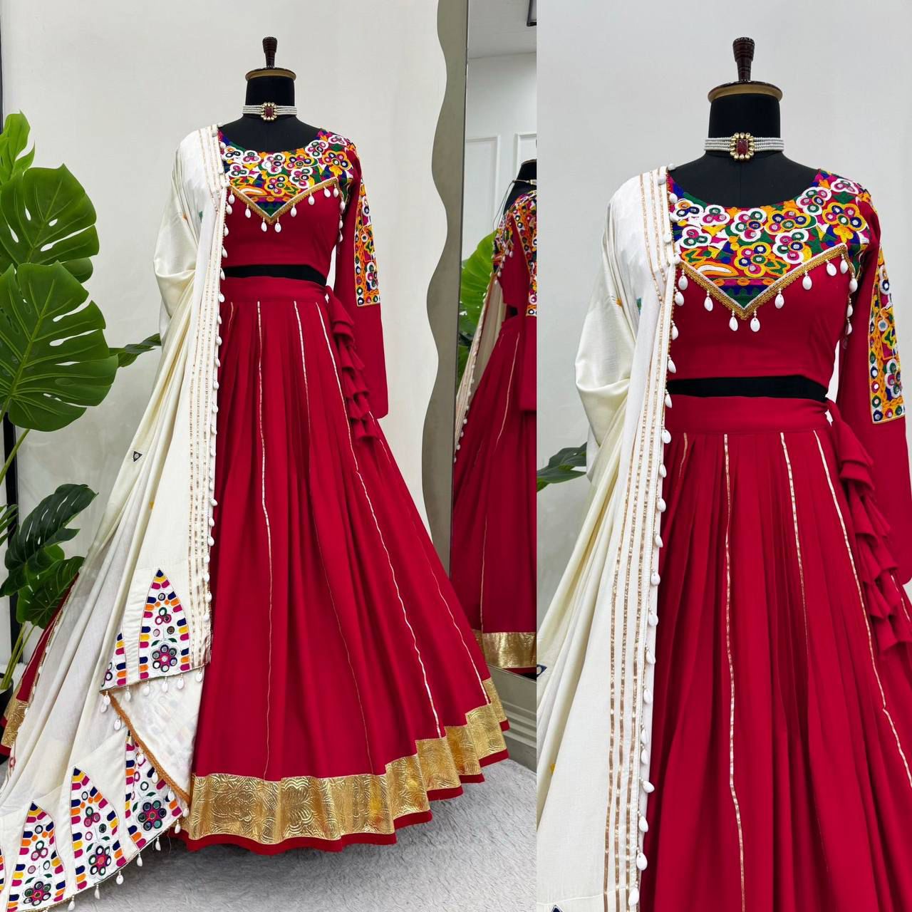 QRC Vibrant Red Embroidered Anarkali Dress with White Dupatta – Traditional & Chic