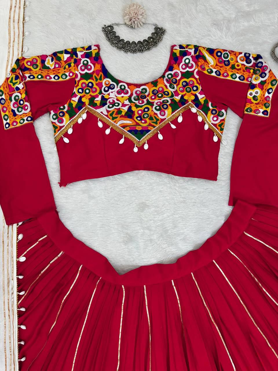 QRC Vibrant Red Embroidered Anarkali Dress with White Dupatta – Traditional & Chic