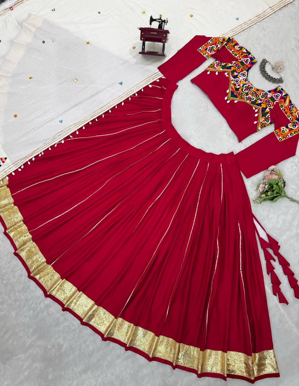 QRC Vibrant Red Embroidered Anarkali Dress with White Dupatta – Traditional & Chic