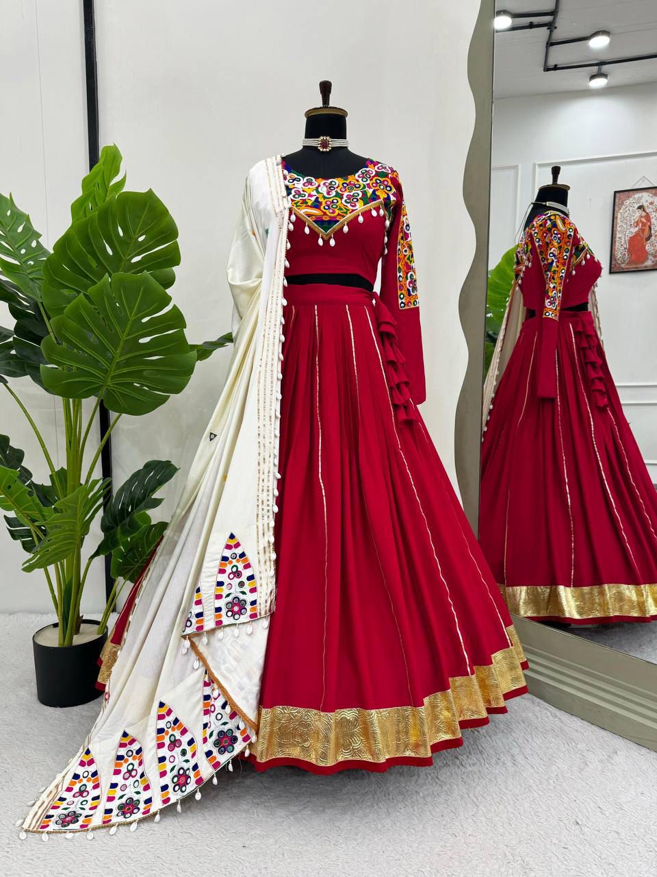 QRC Vibrant Red Embroidered Anarkali Dress with White Dupatta – Traditional & Chic