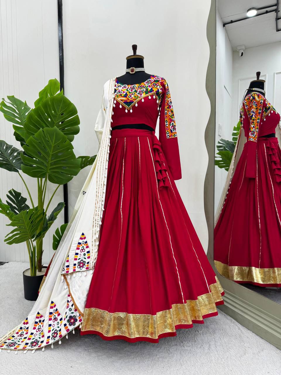 QRC Vibrant Red Embroidered Anarkali Dress with White Dupatta – Traditional & Chic