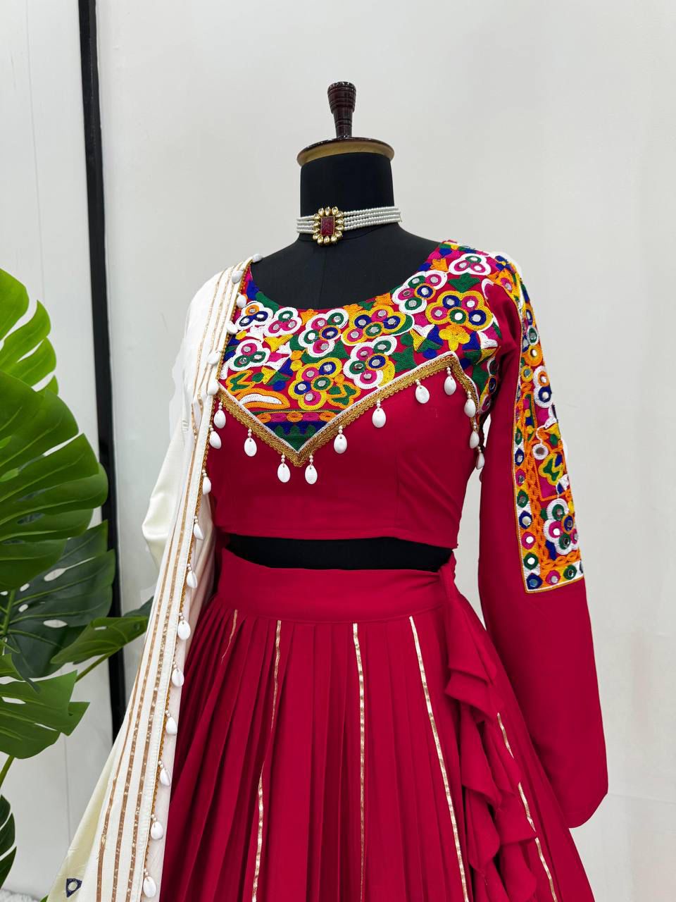 QRC Vibrant Red Embroidered Anarkali Dress with White Dupatta – Traditional & Chic