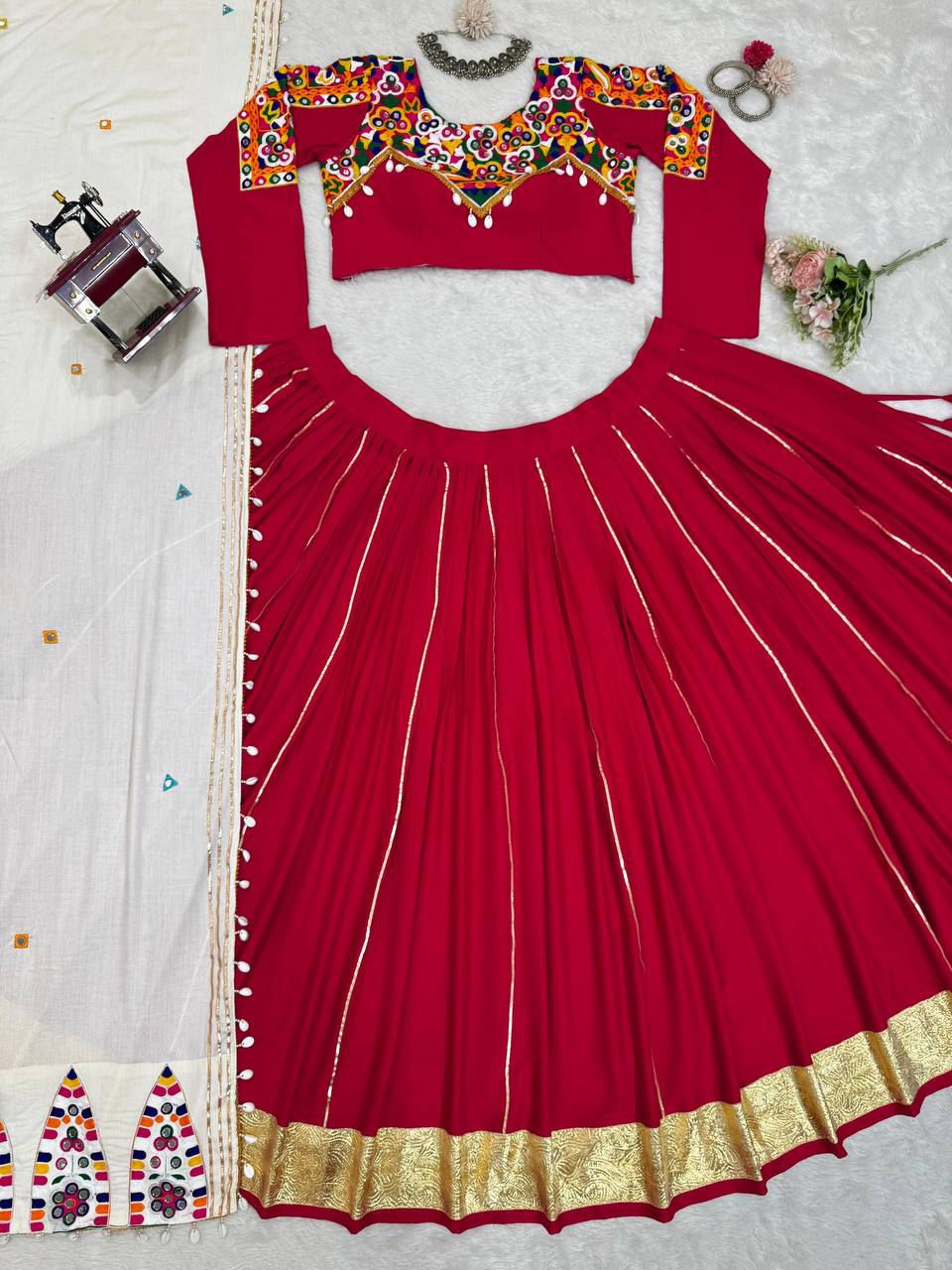 QRC Vibrant Red Embroidered Anarkali Dress with White Dupatta – Traditional & Chic