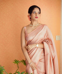 KASTURI TRENDZ Elegant Peach Silk Saree with Gold Detailing