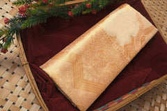 KP CREATION Elegant Cream Silk Saree with Intricate Gold Prints and Traditional Styling