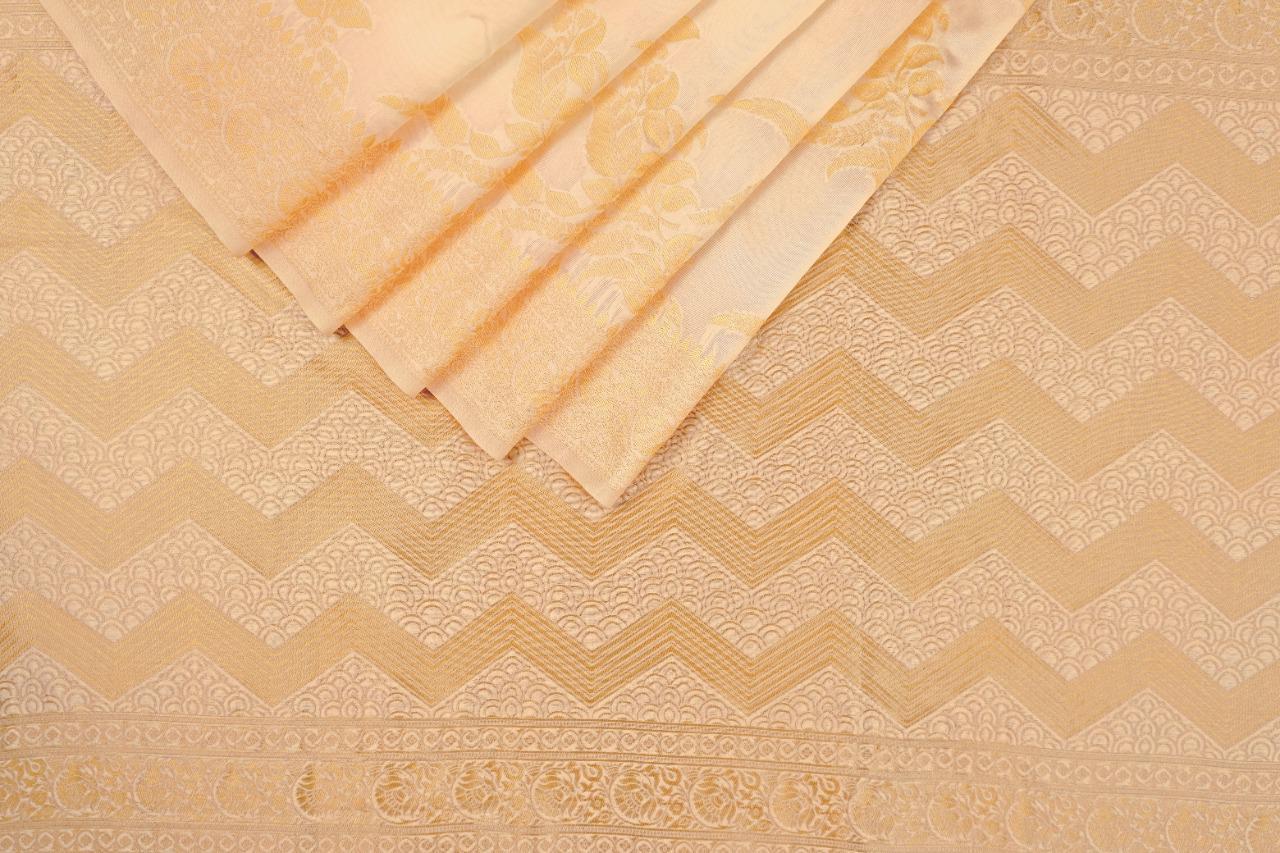 KP CREATION Elegant Cream Silk Saree with Intricate Gold Prints and Traditional Styling