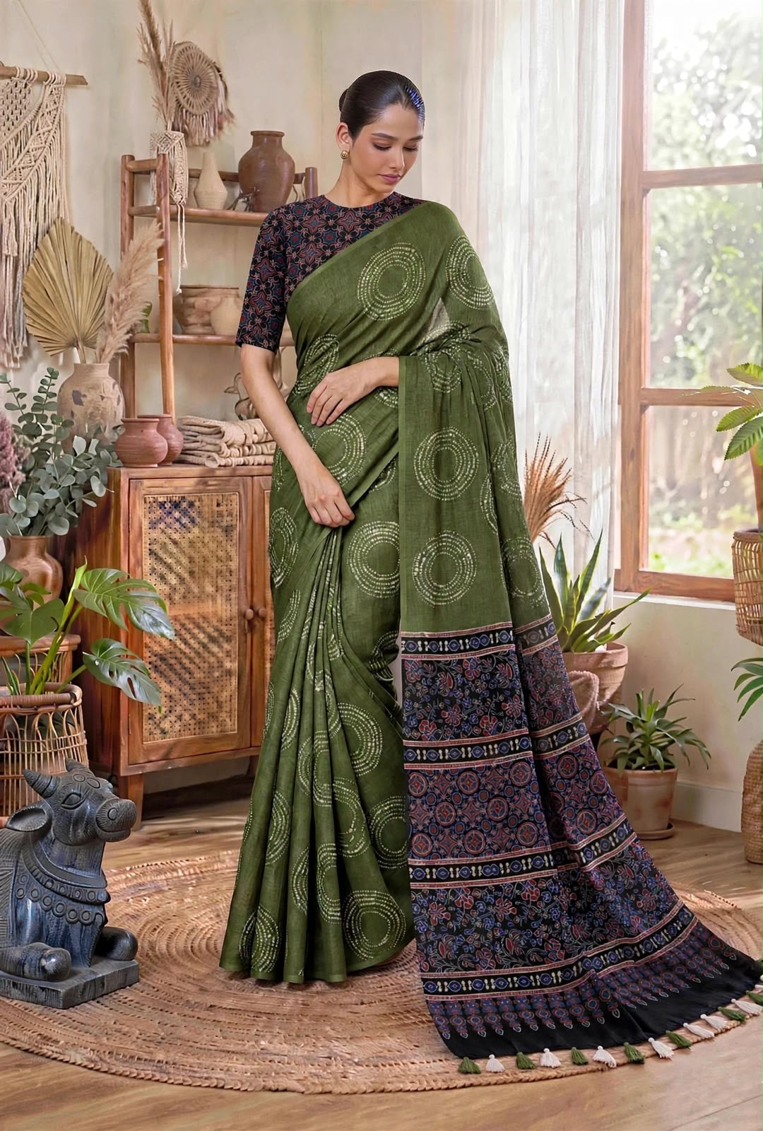 Soft cotton linen saree Secondary image