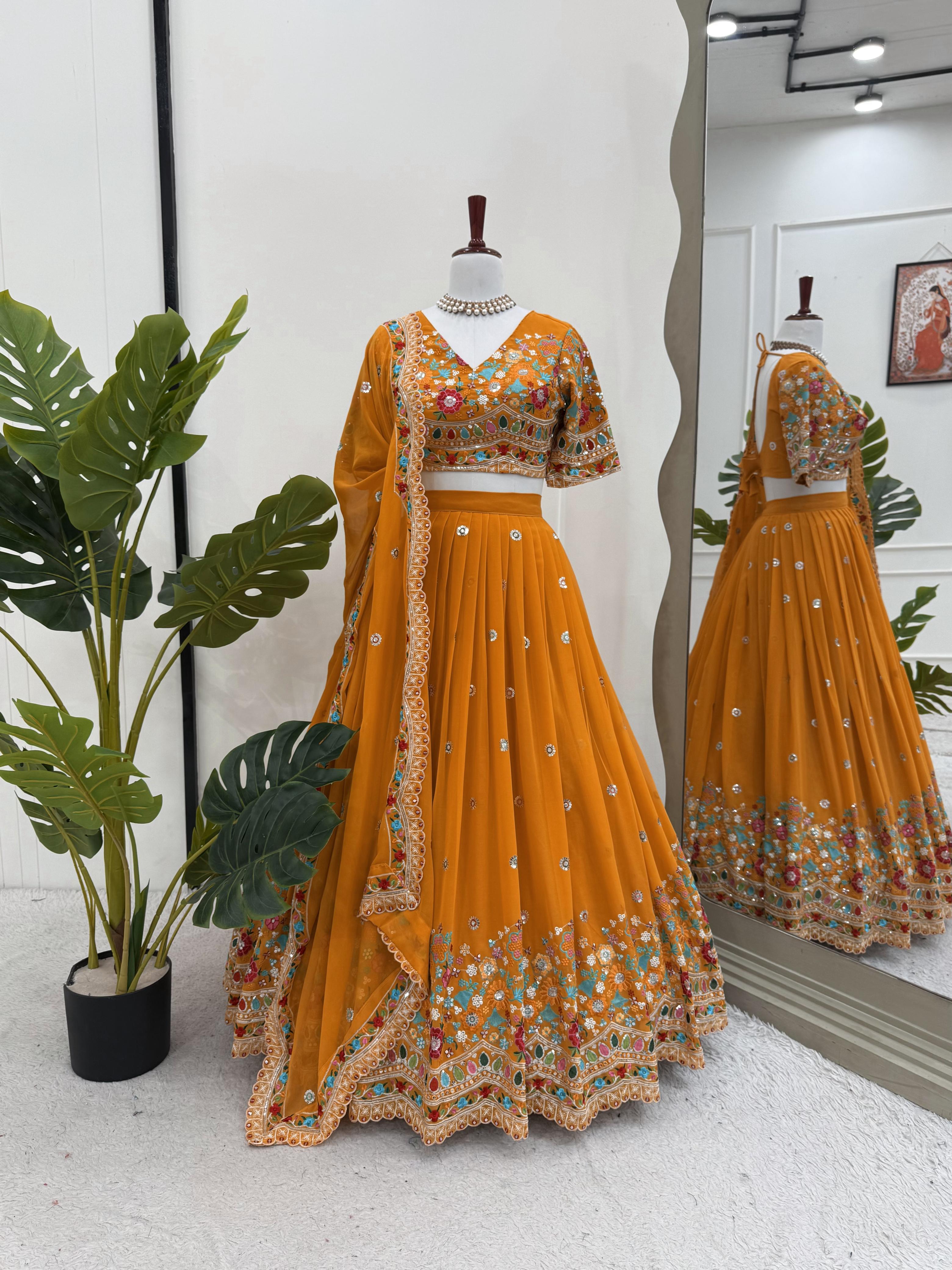 QRC Collection Elegant Hand-Embroidered Lehengas - Colorful Floral Patterns