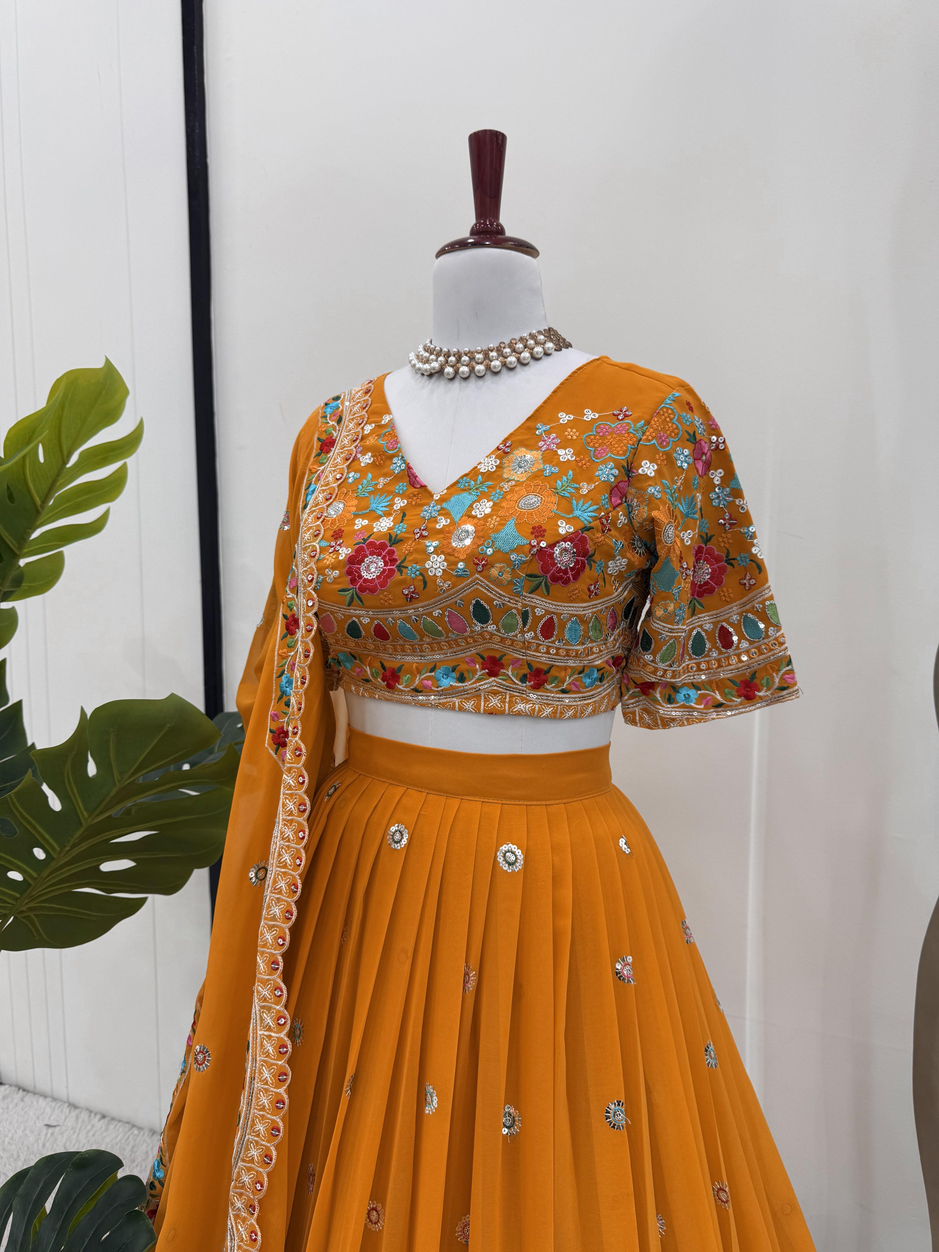 QRC Collection Elegant Hand-Embroidered Lehengas - Colorful Floral Patterns