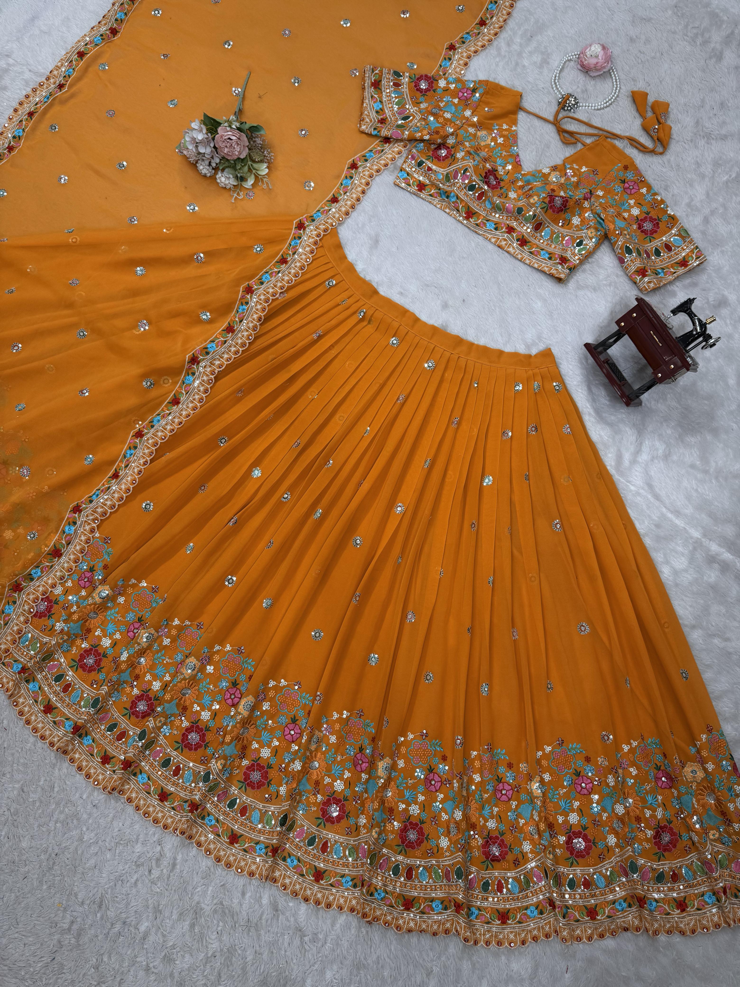 QRC Collection Elegant Hand-Embroidered Lehengas - Colorful Floral Patterns