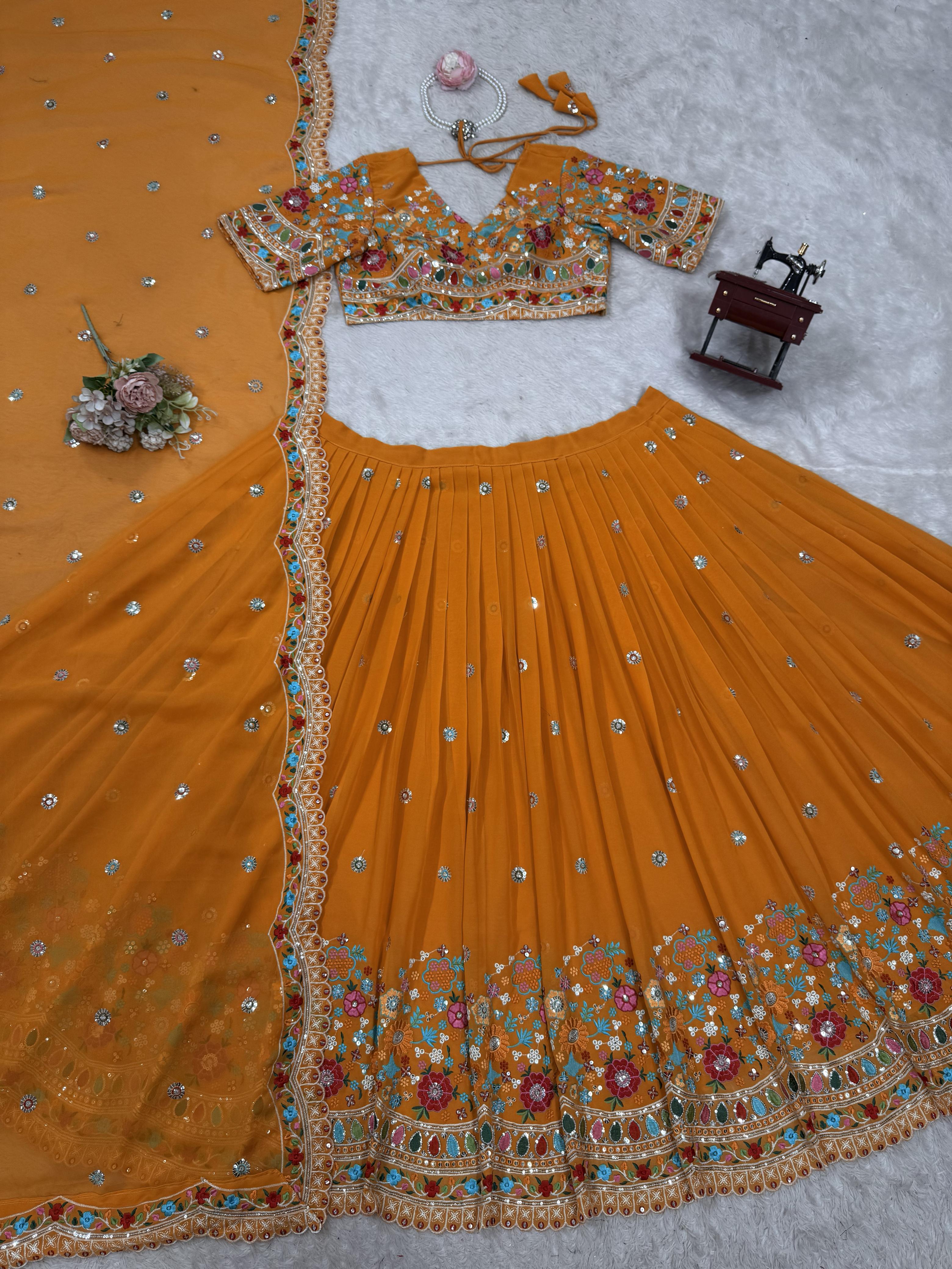 QRC Collection Elegant Hand-Embroidered Lehengas - Colorful Floral Patterns