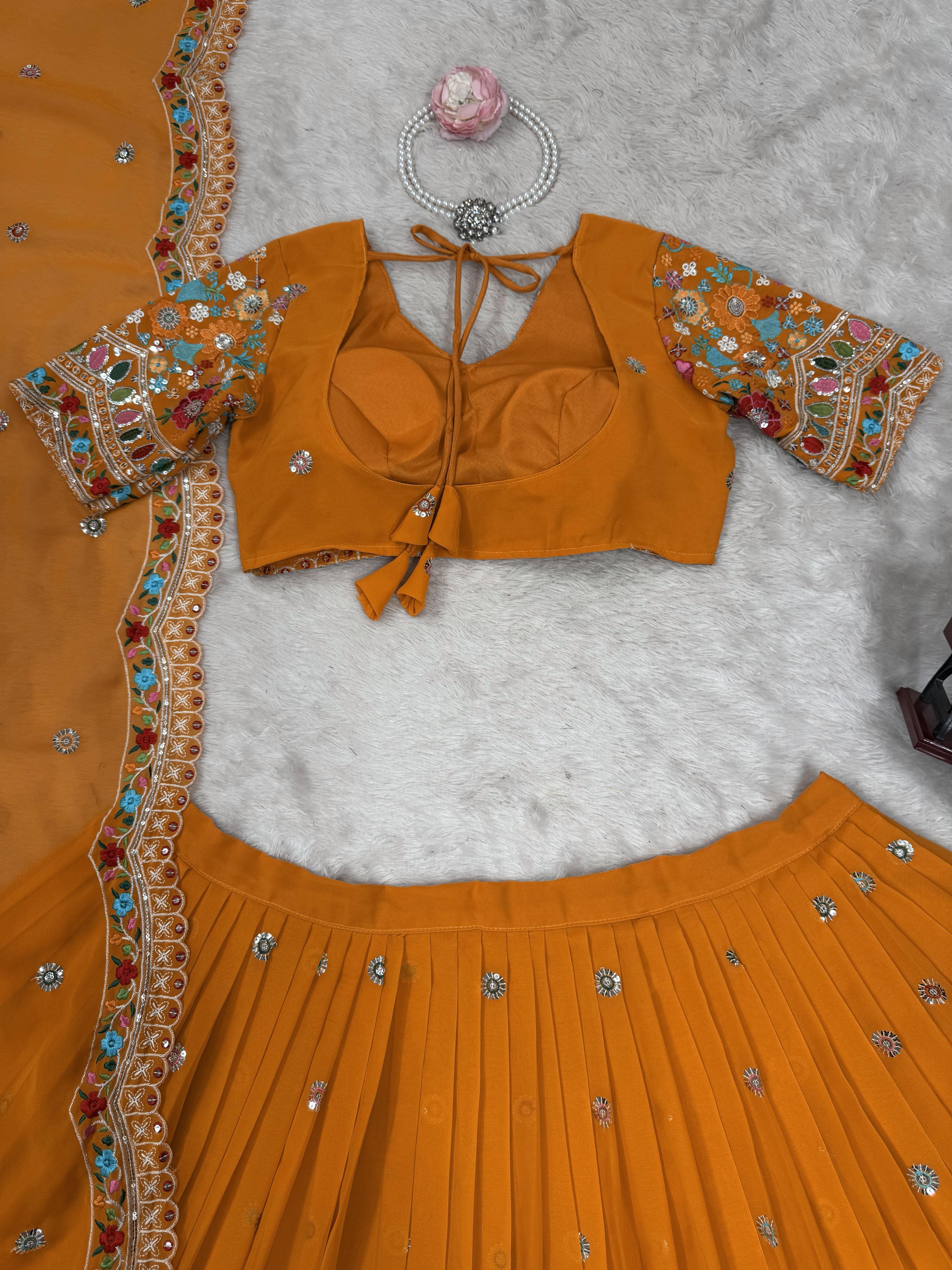 QRC Collection Elegant Hand-Embroidered Lehengas - Colorful Floral Patterns