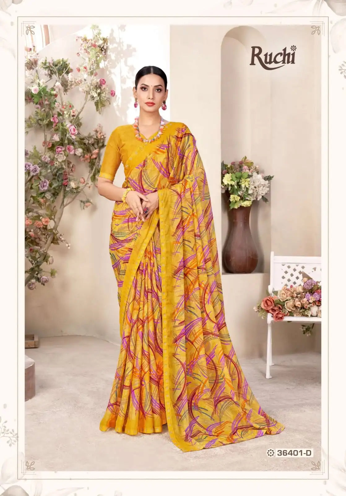 Ruchi Chiffon Saree Featuring A Delicate Swarovski Crystal Border That Adds A Subtle Sparkle