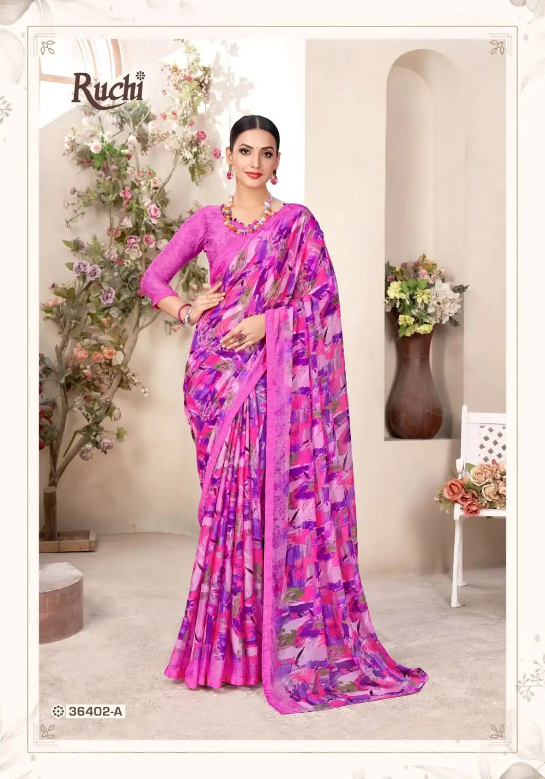 Ruchi Chiffon Saree Featuring A Delicate Swarovski Crystal Border That Adds A Subtle Sparkle