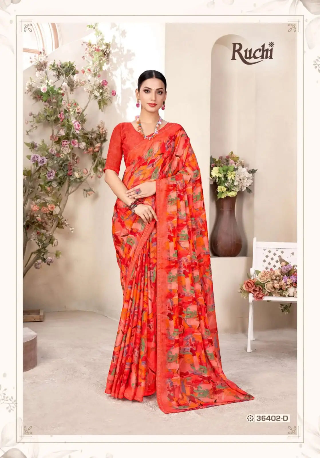 Ruchi Chiffon Saree Featuring A Delicate Swarovski Crystal Border That Adds A Subtle Sparkle
