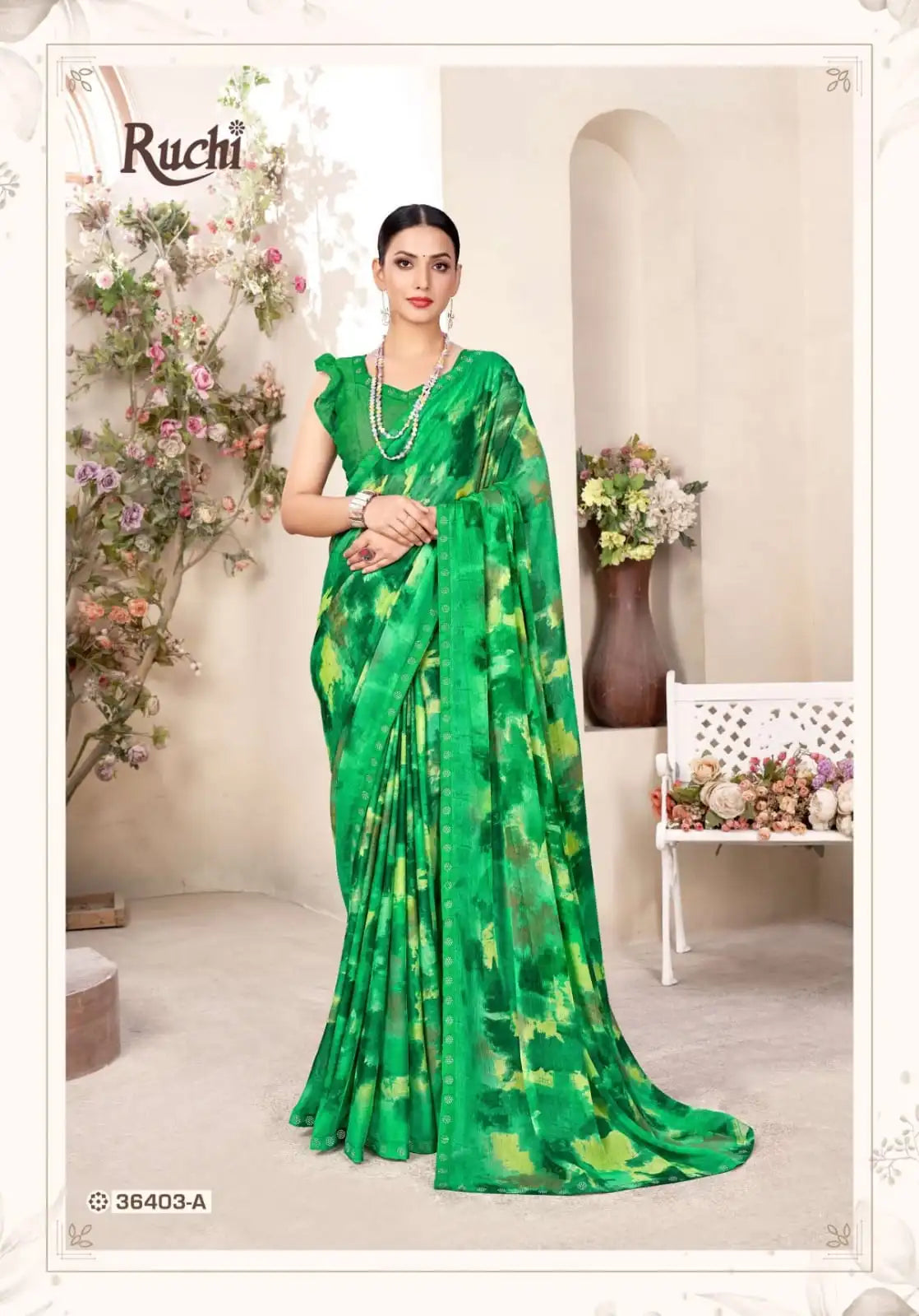 Ruchi Chiffon Saree Featuring A Delicate Swarovski Crystal Border That Adds A Subtle Sparkle