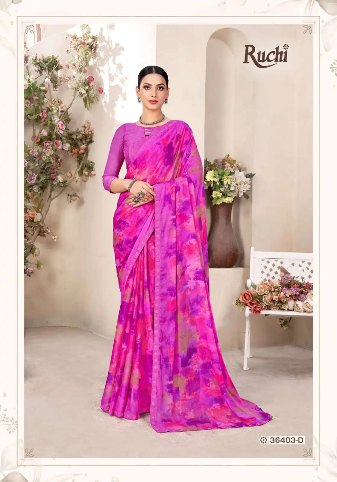 Ruchi Chiffon Saree Featuring A Delicate Swarovski Crystal Border That Adds A Subtle Sparkle