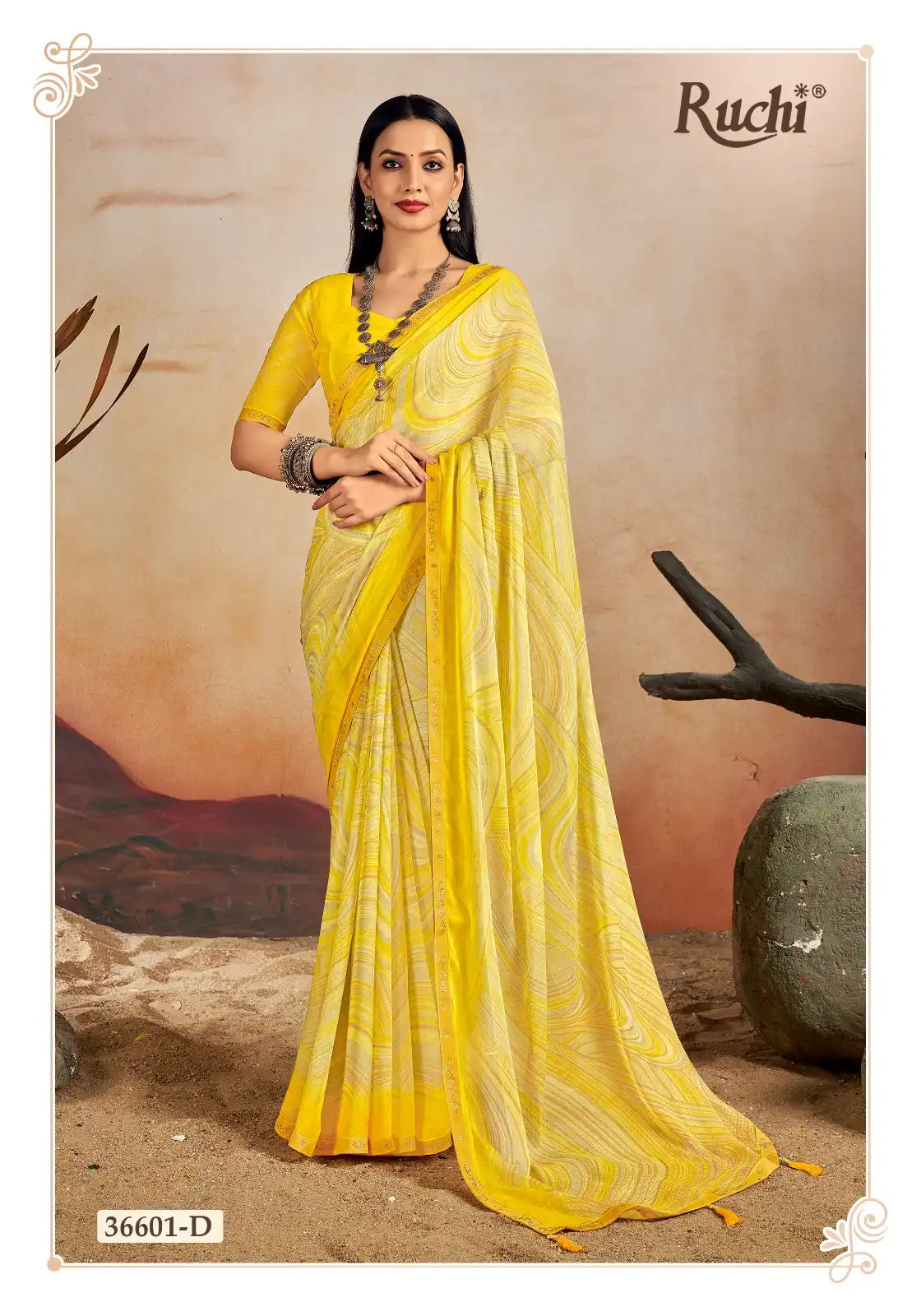 Ruchi Chiffon Saree Features A Delicate Chiffon Fabric Enhanced With A Border Embellished With Crystal