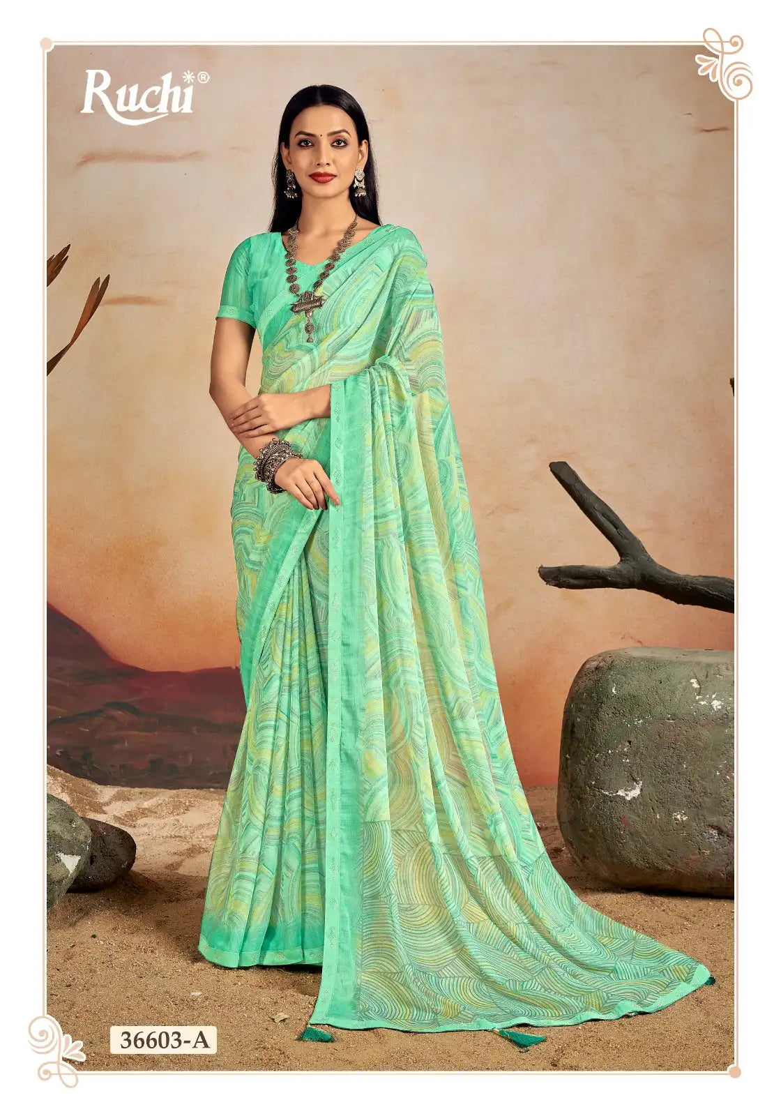 Ruchi Chiffon Saree Features A Delicate Chiffon Fabric Enhanced With A Border Embellished With Crystal