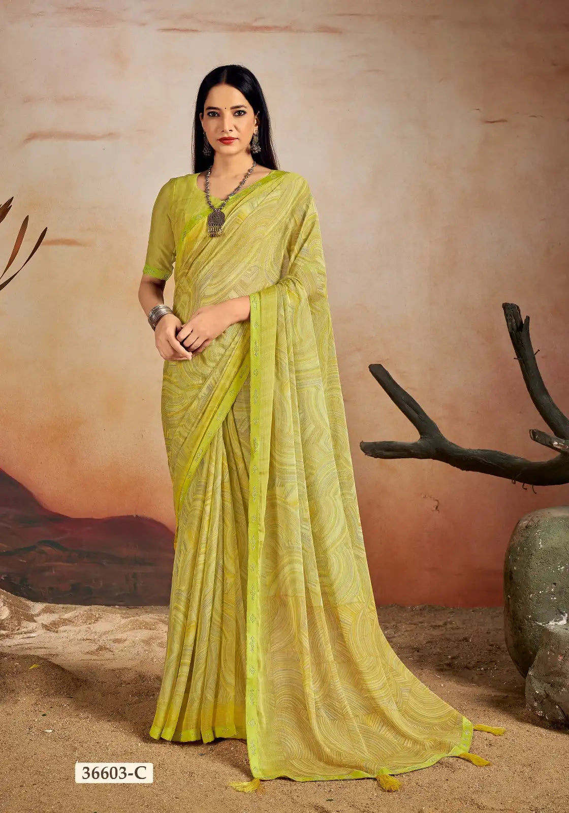 Ruchi Chiffon Saree Features A Delicate Chiffon Fabric Enhanced With A Border Embellished With Crystal