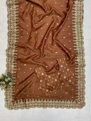 BE BHANDERI Luxurious Brown Embellished Silk Saree with Intricate Work