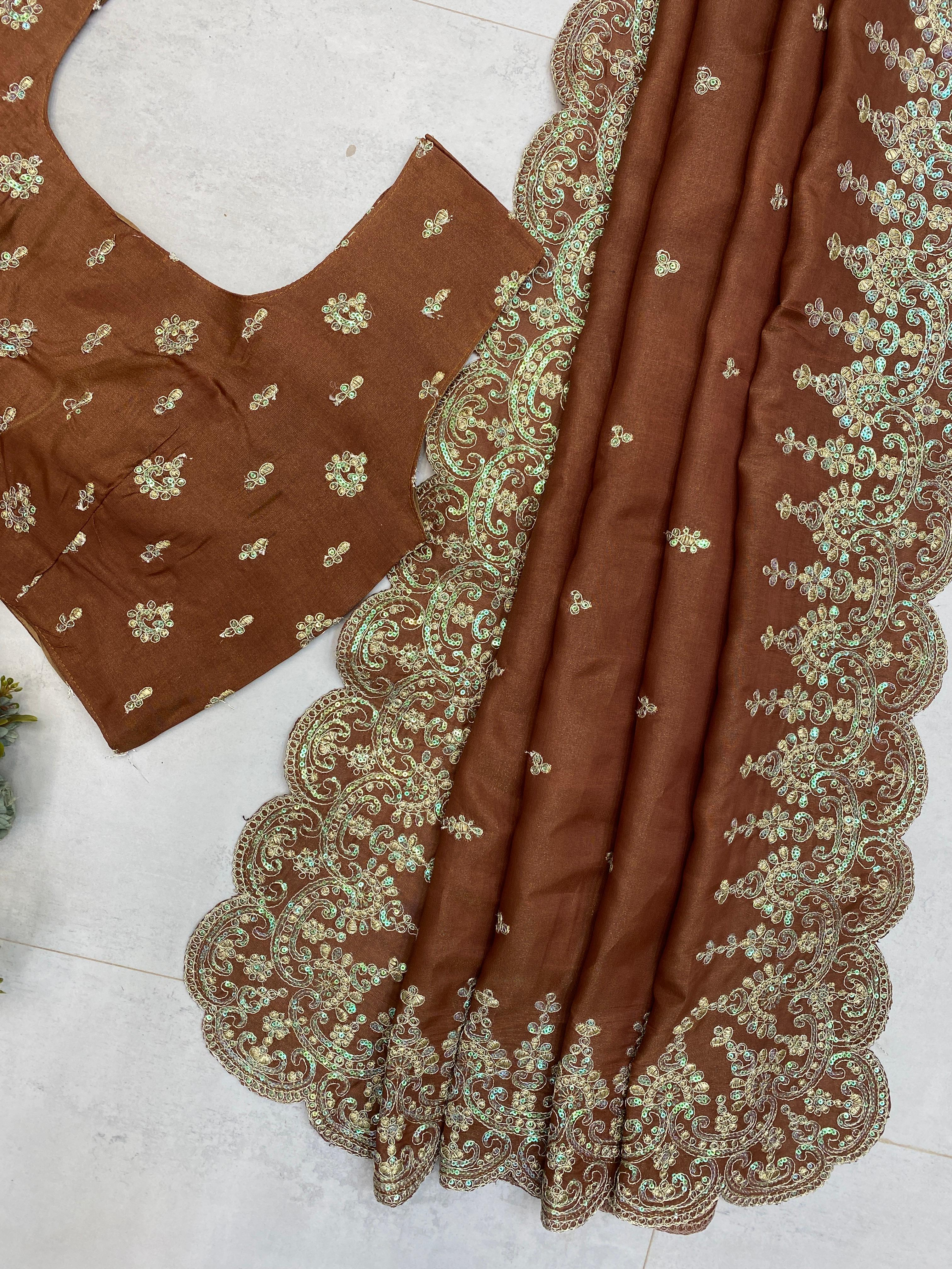 BE BHANDERI Luxurious Brown Embellished Silk Saree with Intricate Work