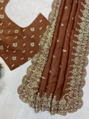 BE BHANDERI Luxurious Brown Embellished Silk Saree with Intricate Work