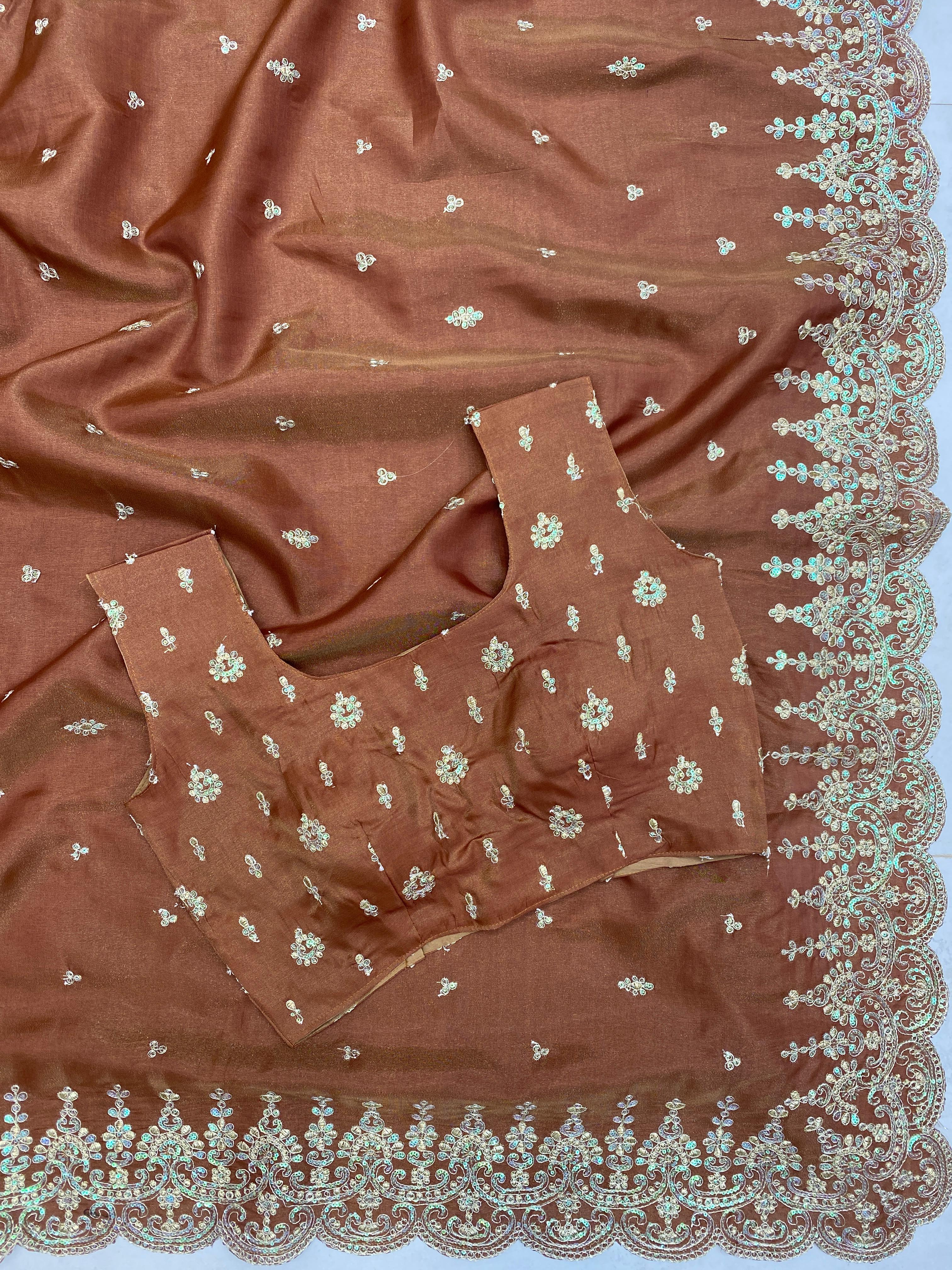 BE BHANDERI Luxurious Brown Embellished Silk Saree with Intricate Work
