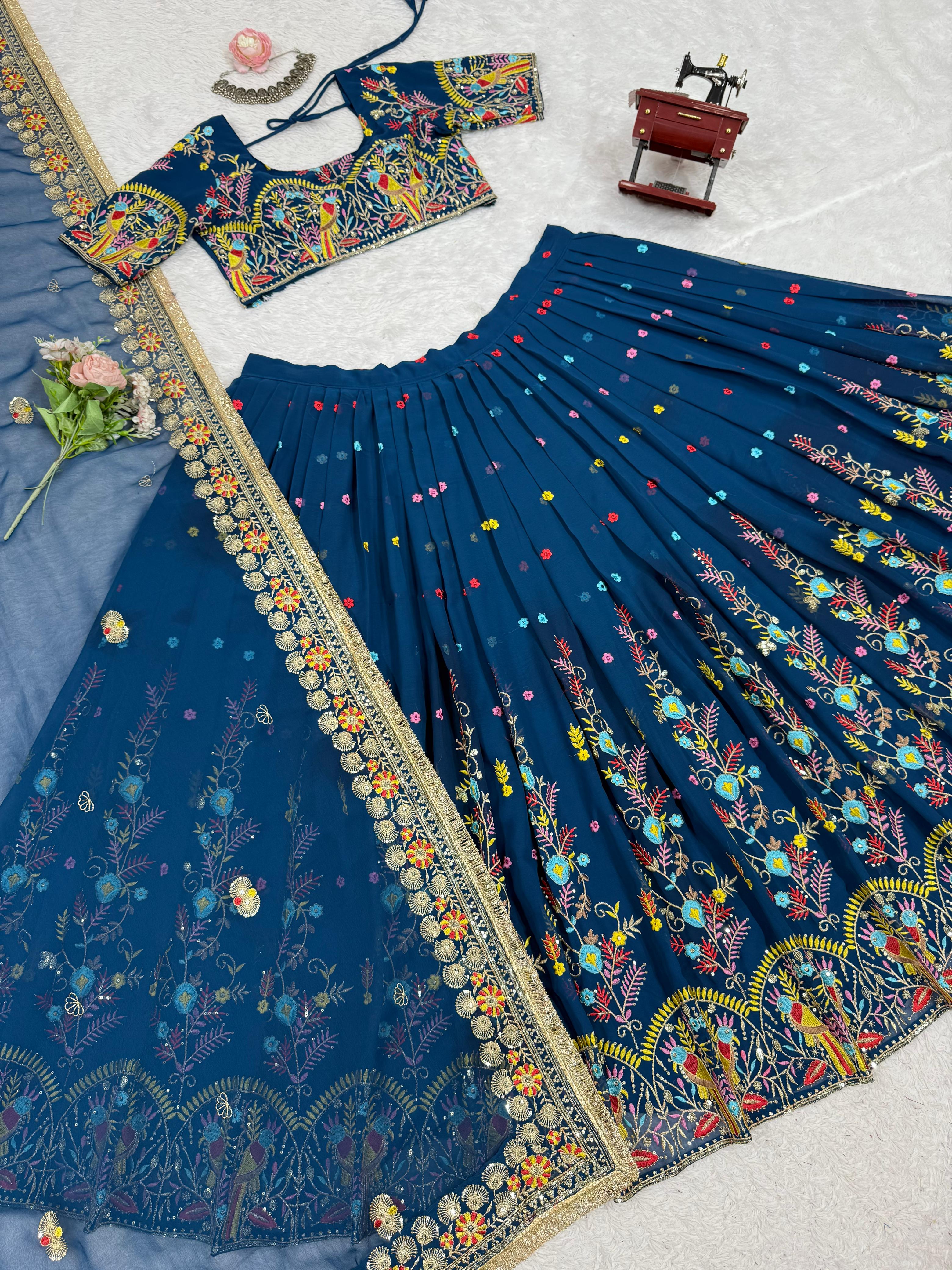QRC Navy Blue Embroidered Lehenga Choli Set – Elegant Traditional Wear