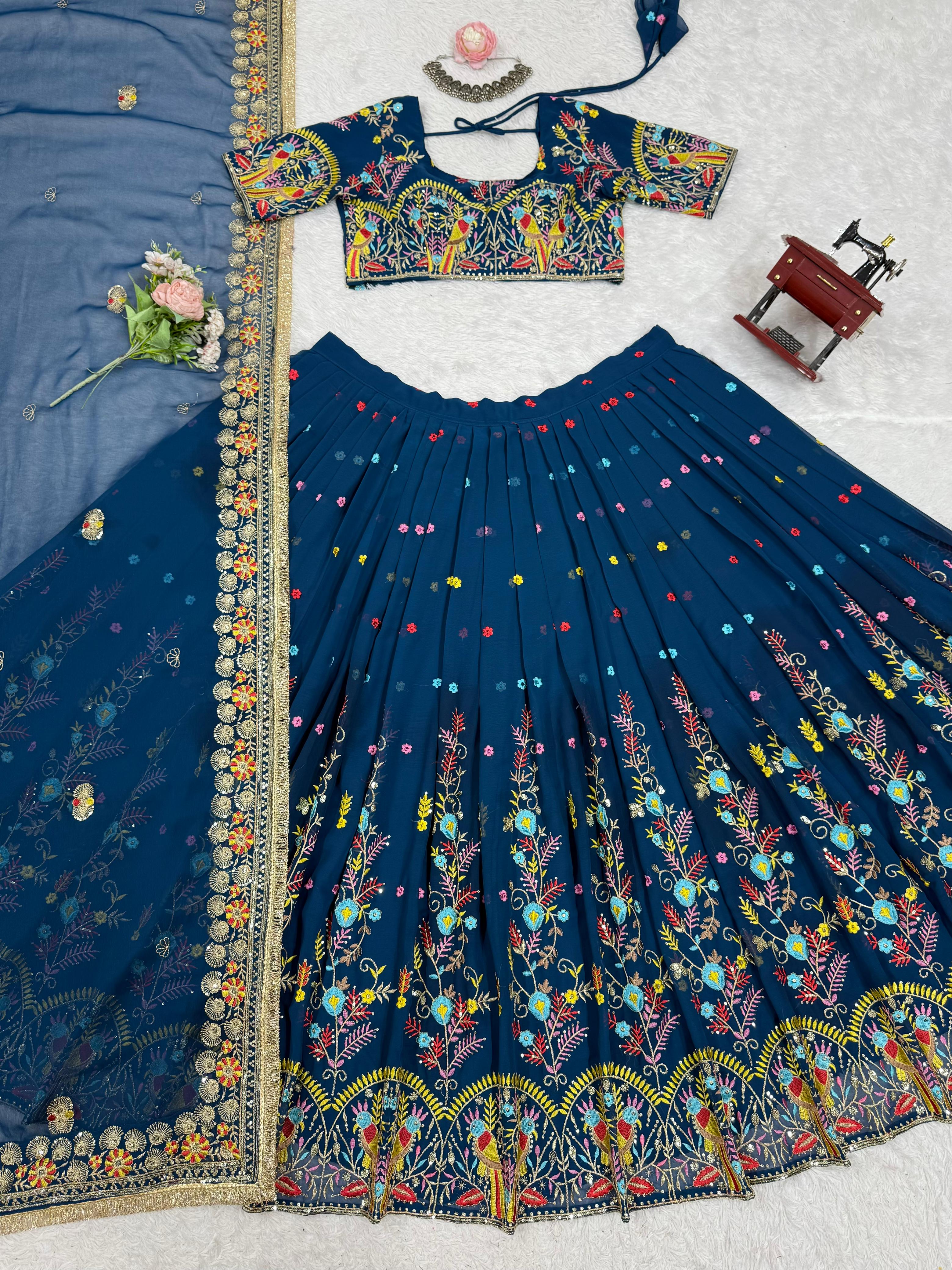QRC Navy Blue Embroidered Lehenga Choli Set – Elegant Traditional Wear