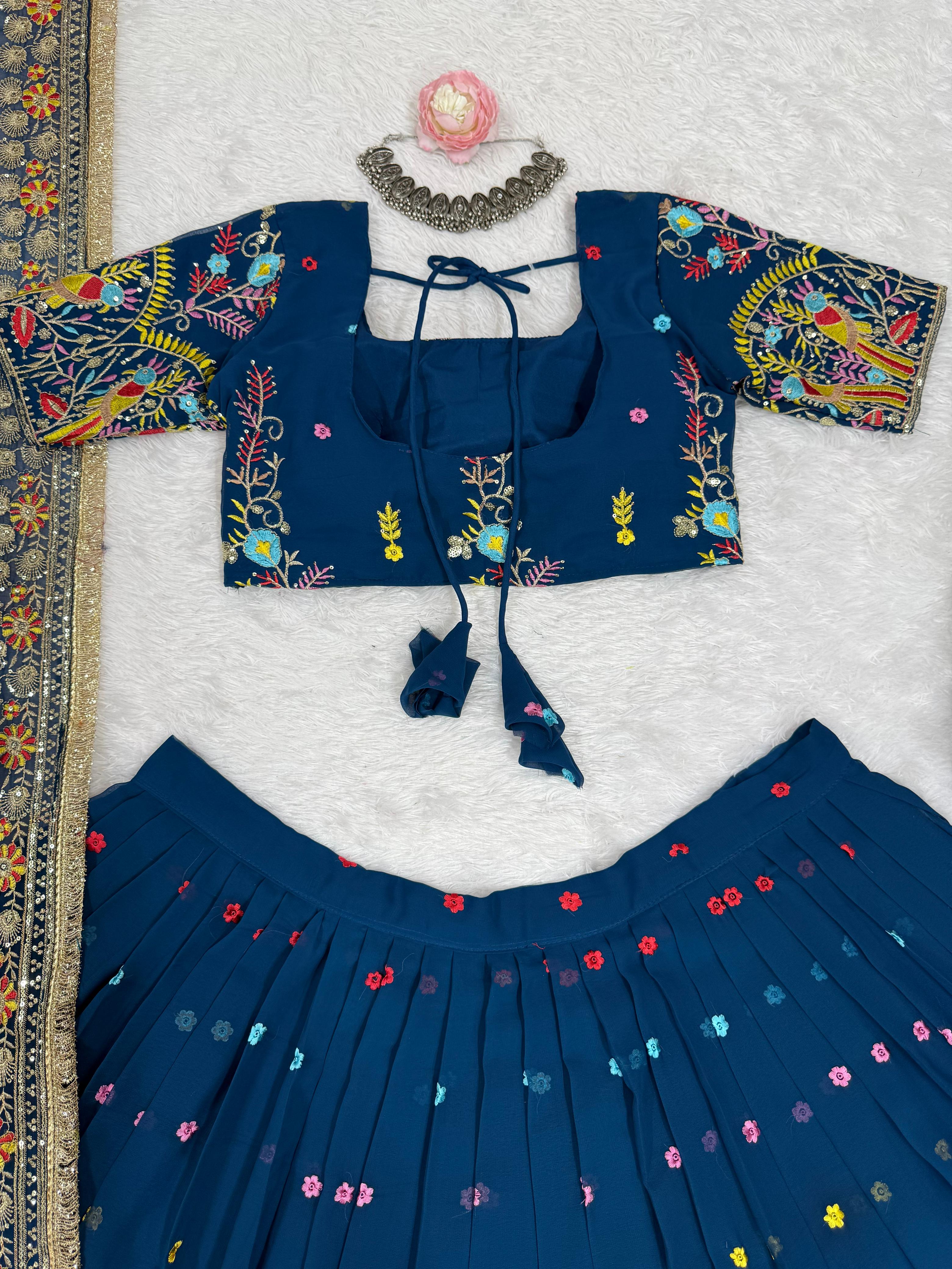 QRC Navy Blue Embroidered Lehenga Choli Set – Elegant Traditional Wear