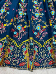 QRC Navy Blue Embroidered Lehenga Choli Set – Elegant Traditional Wear