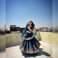 QRC Navy Blue Embroidered Lehenga Choli Set – Elegant Traditional Wear