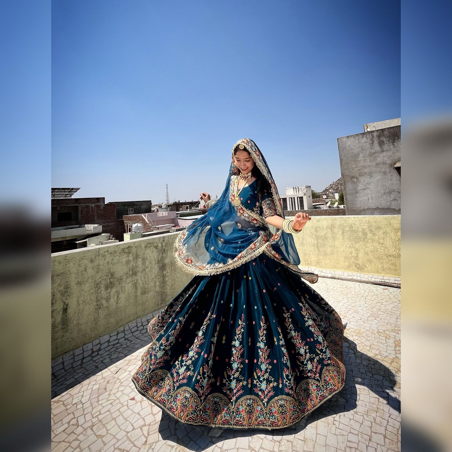 QRC Navy Blue Embroidered Lehenga Choli Set – Elegant Traditional Wear