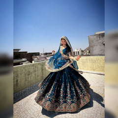 QRC Navy Blue Embroidered Lehenga Choli Set – Elegant Traditional Wear