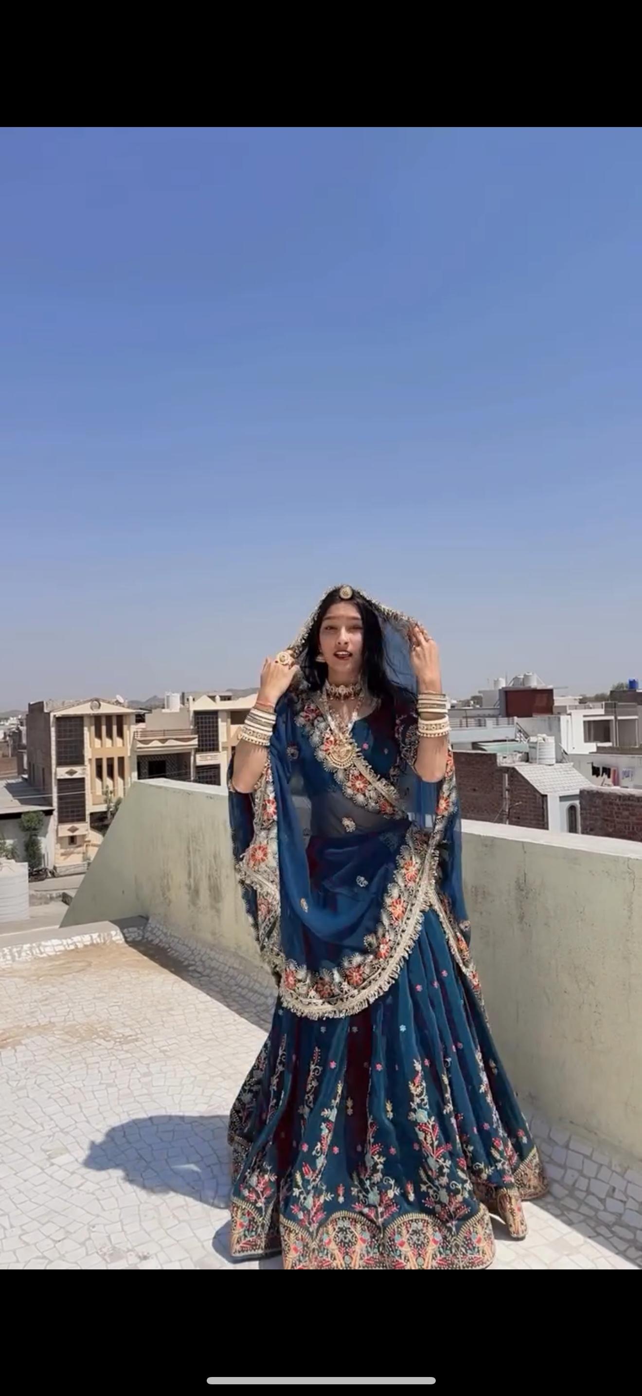QRC Navy Blue Embroidered Lehenga Choli Set – Elegant Traditional Wear