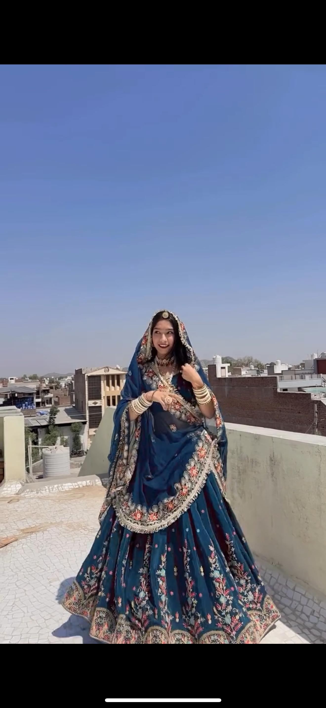 QRC Navy Blue Embroidered Lehenga Choli Set – Elegant Traditional Wear