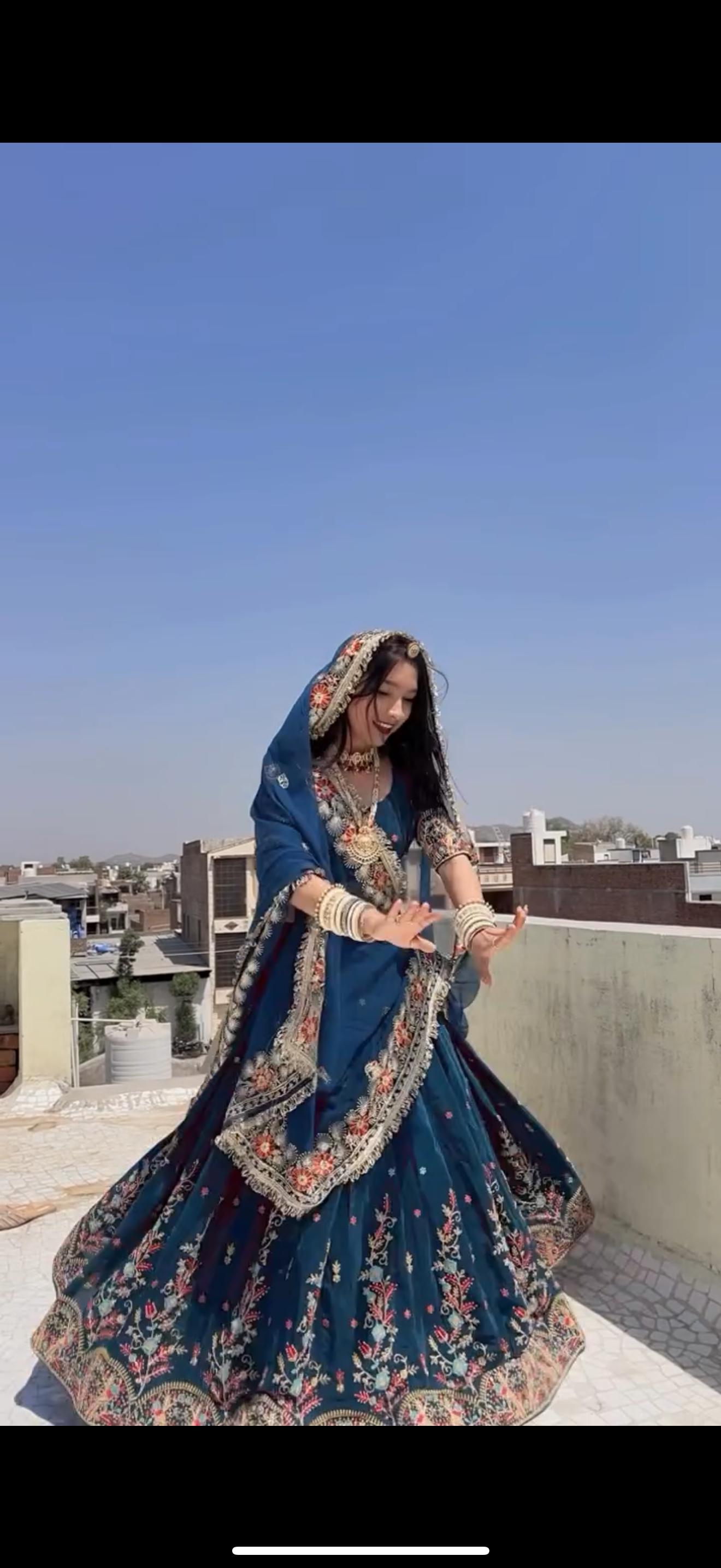 QRC Navy Blue Embroidered Lehenga Choli Set – Elegant Traditional Wear