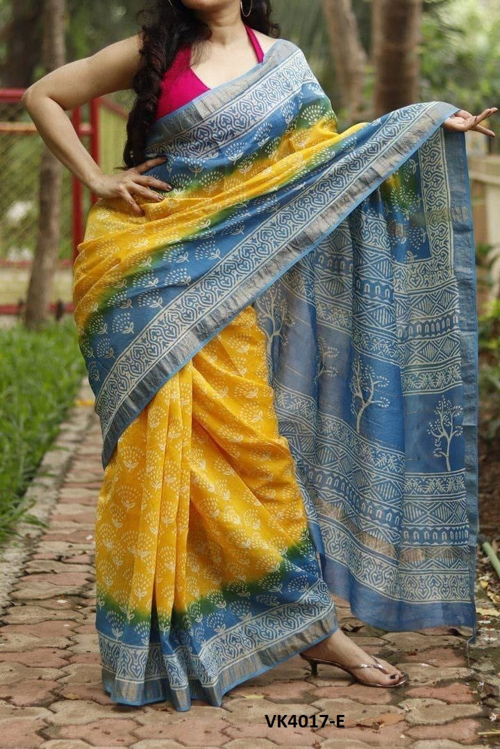 Vakratund Sarees Are Highly Crafted With Original Linen Fabric With Silver Zari Patta and Digital Print