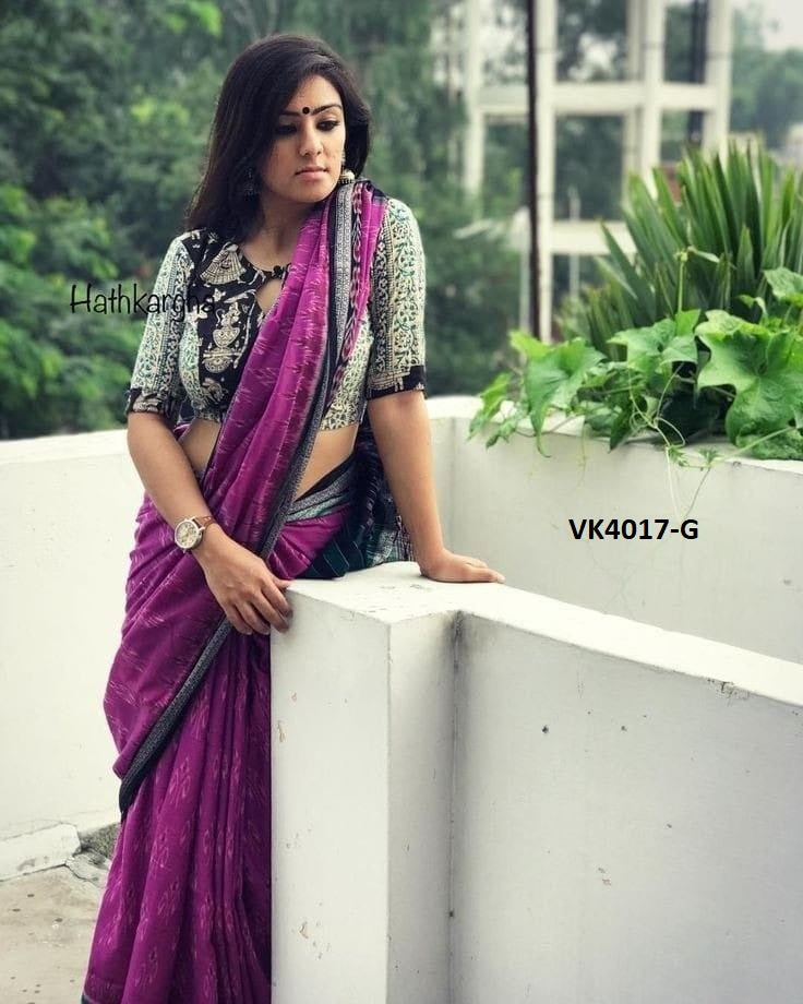 Vakratund Sarees Are Highly Crafted With Original Linen Fabric With Silver Zari Patta and Digital Print