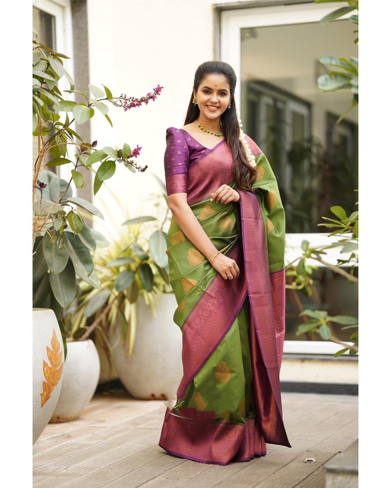 Kp Creation Sarees Crafted From Soft Lichi Silk Fabric And With Vibrant Color