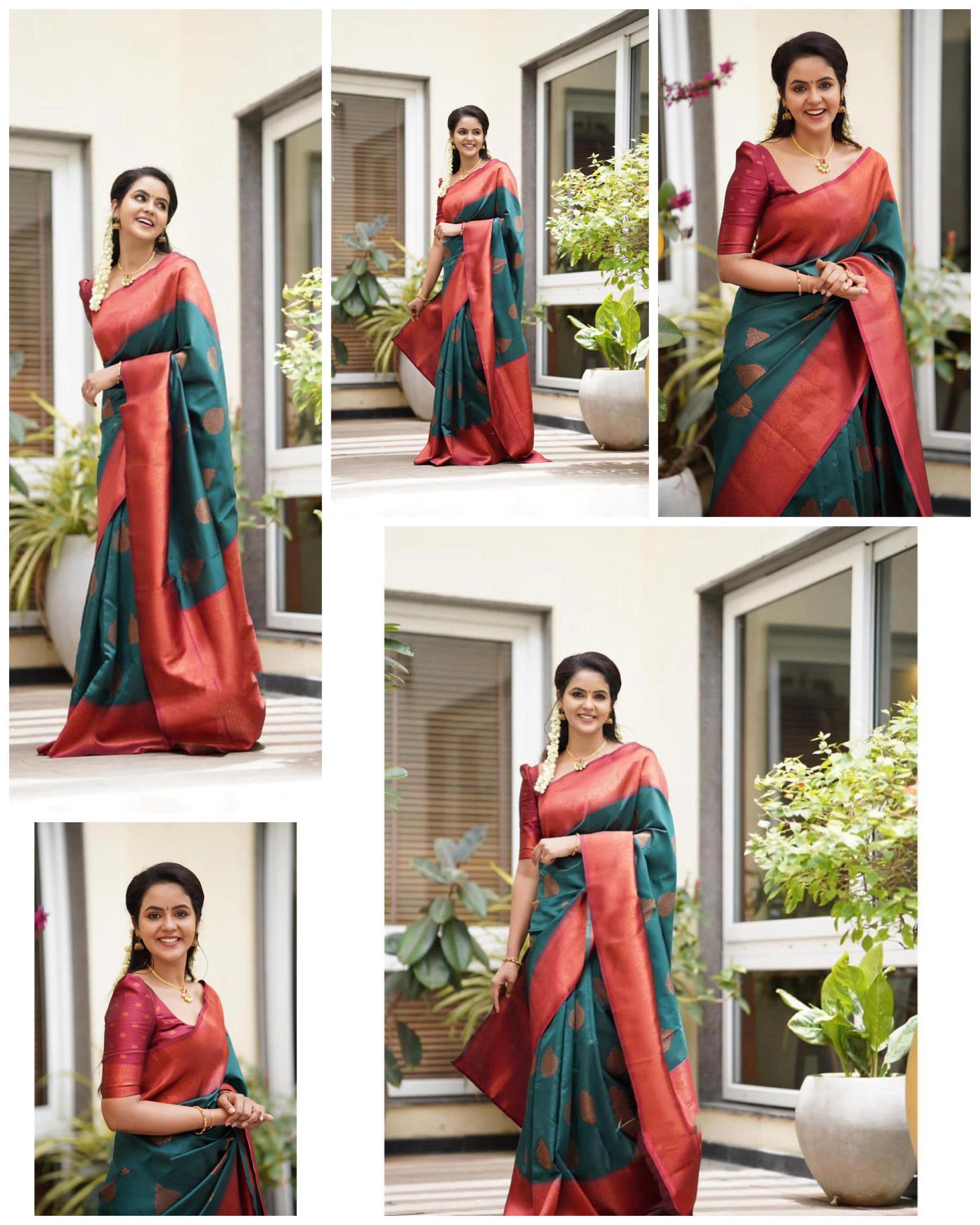 Kp Creation Sarees Crafted From Soft Lichi Silk Fabric And With Vibrant Color