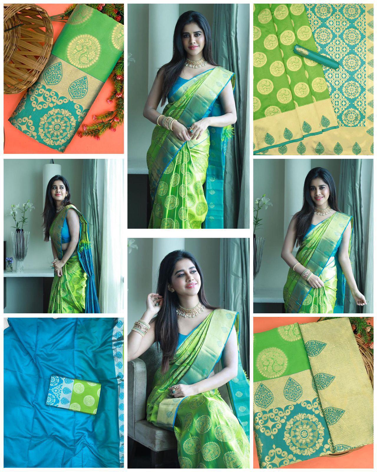 KP CREATION Elegant Yellow & Green Silk Saree Collection