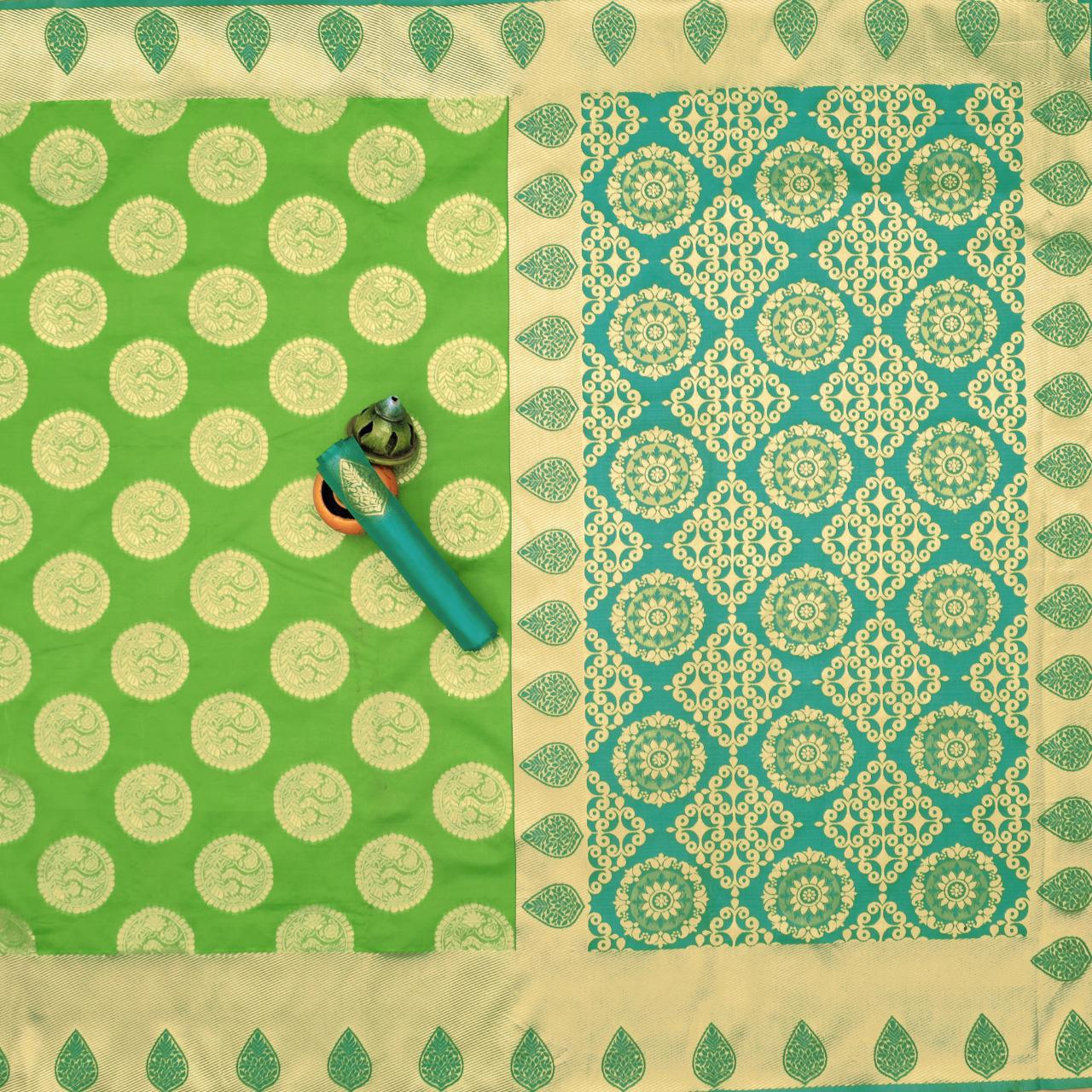 KP CREATION Elegant Yellow & Green Silk Saree Collection