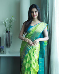 KP CREATION Elegant Yellow & Green Silk Saree Collection