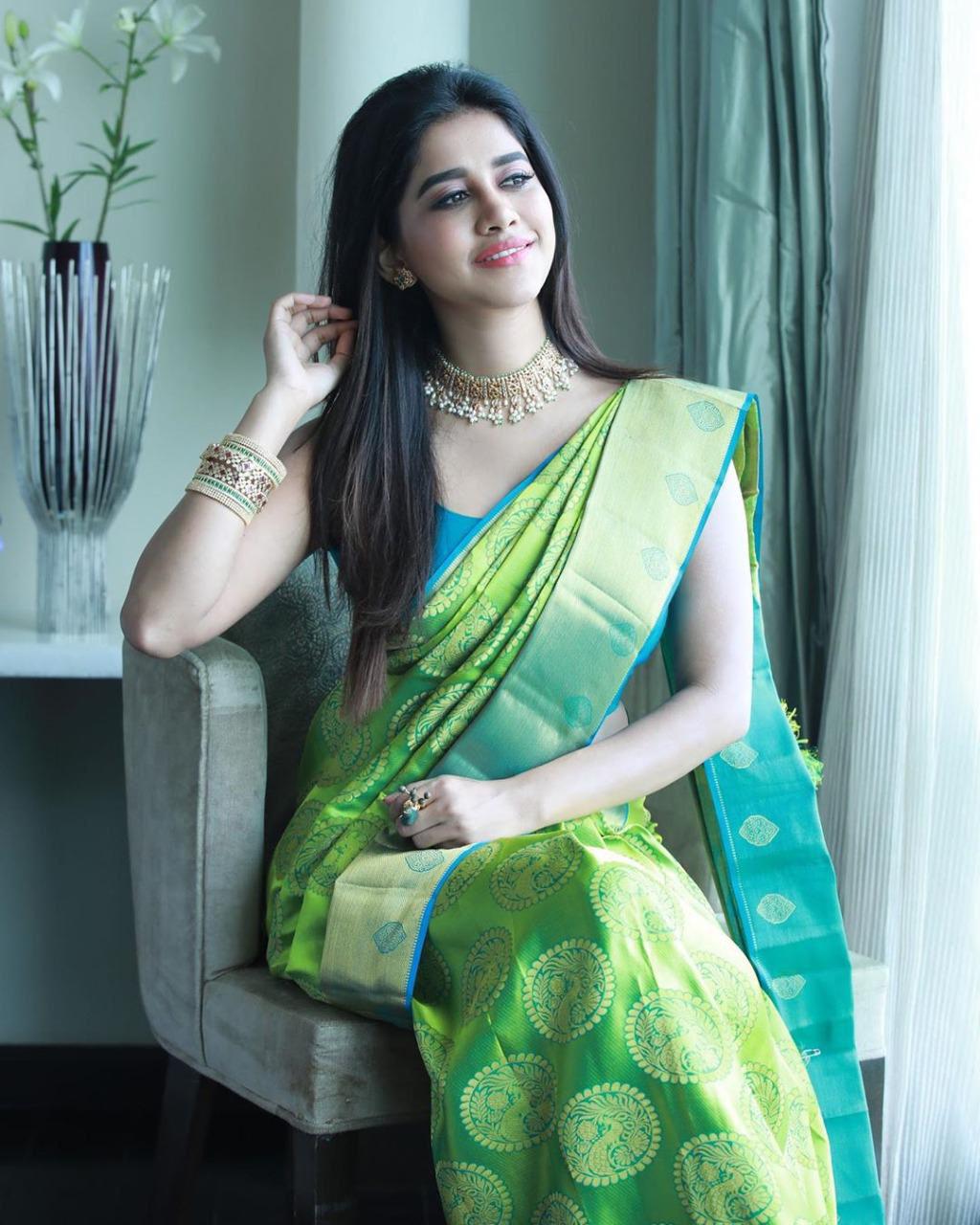 KP CREATION Elegant Yellow & Green Silk Saree Collection