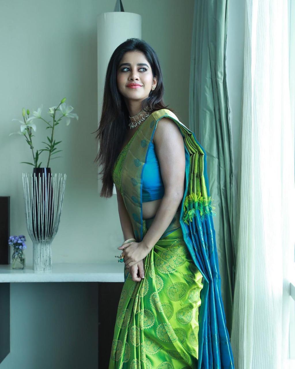 KP CREATION Elegant Yellow & Green Silk Saree Collection